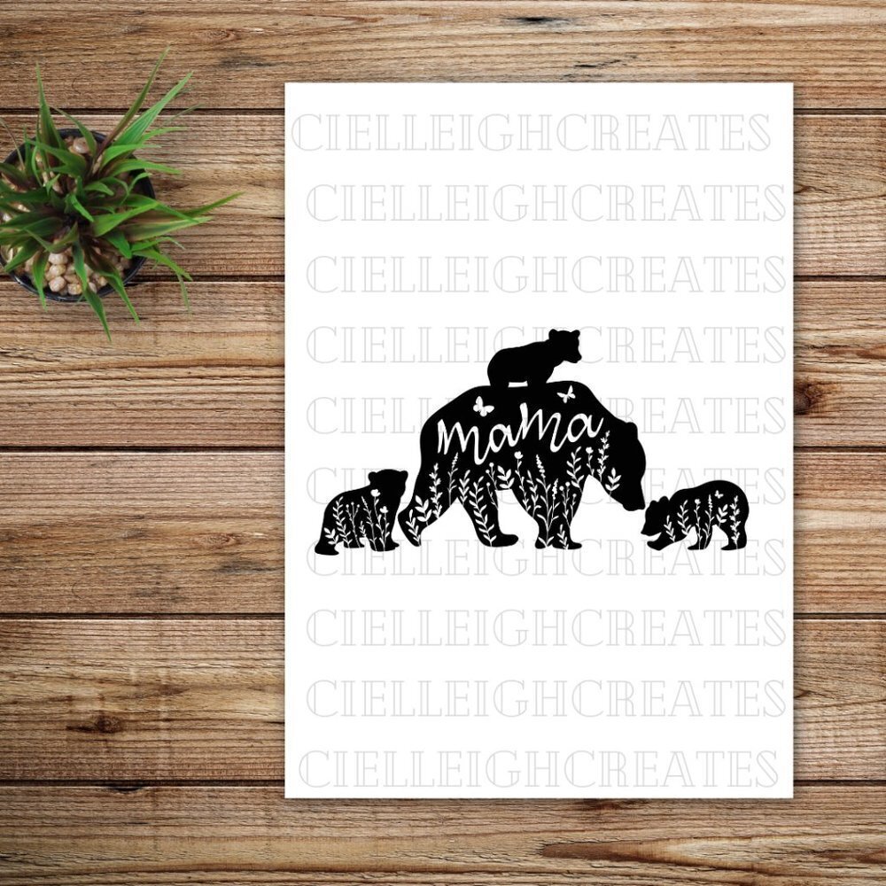 Mama Bear & Cubs Vinyl Decal Sticker Handcrafted